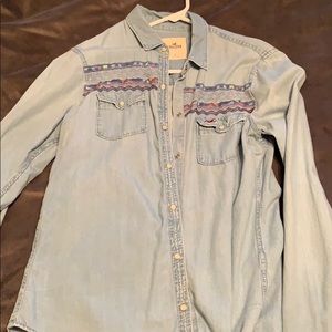 Denim pearl snap button up